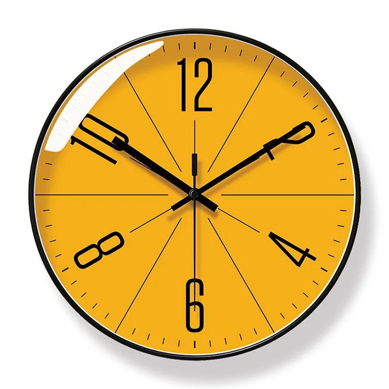 Orologio da Parete Rotondo con Quadrante Giallo e Cornice Nera
