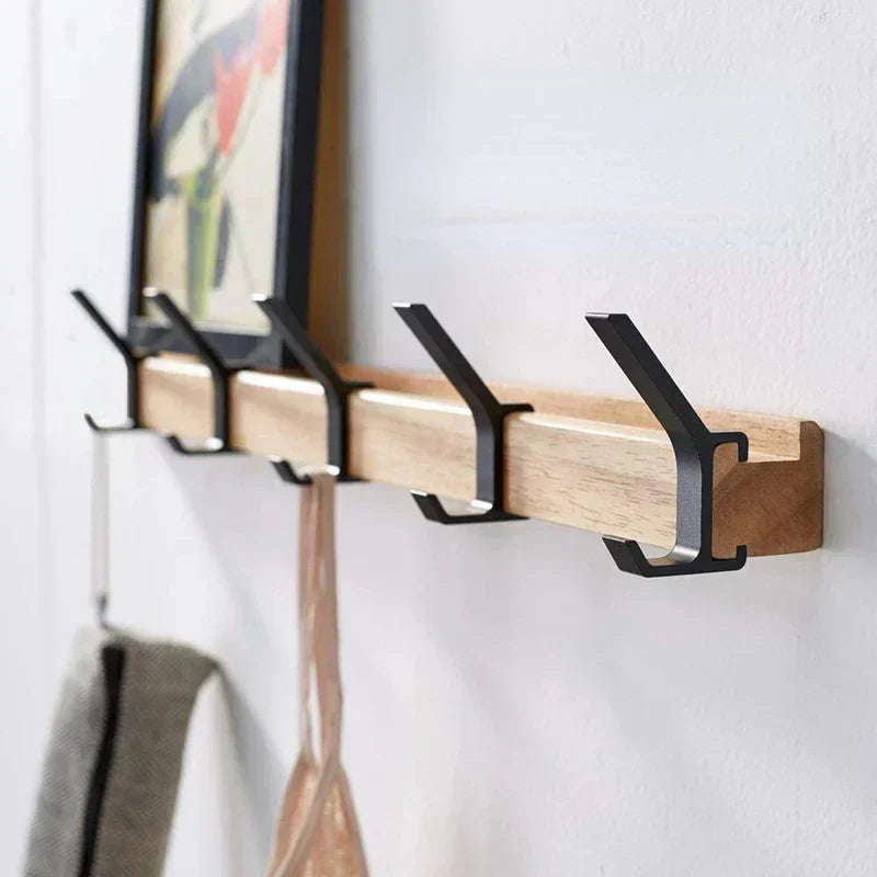 Appendino da parete con ganci mobili – Design scandinavo in legno e metallo