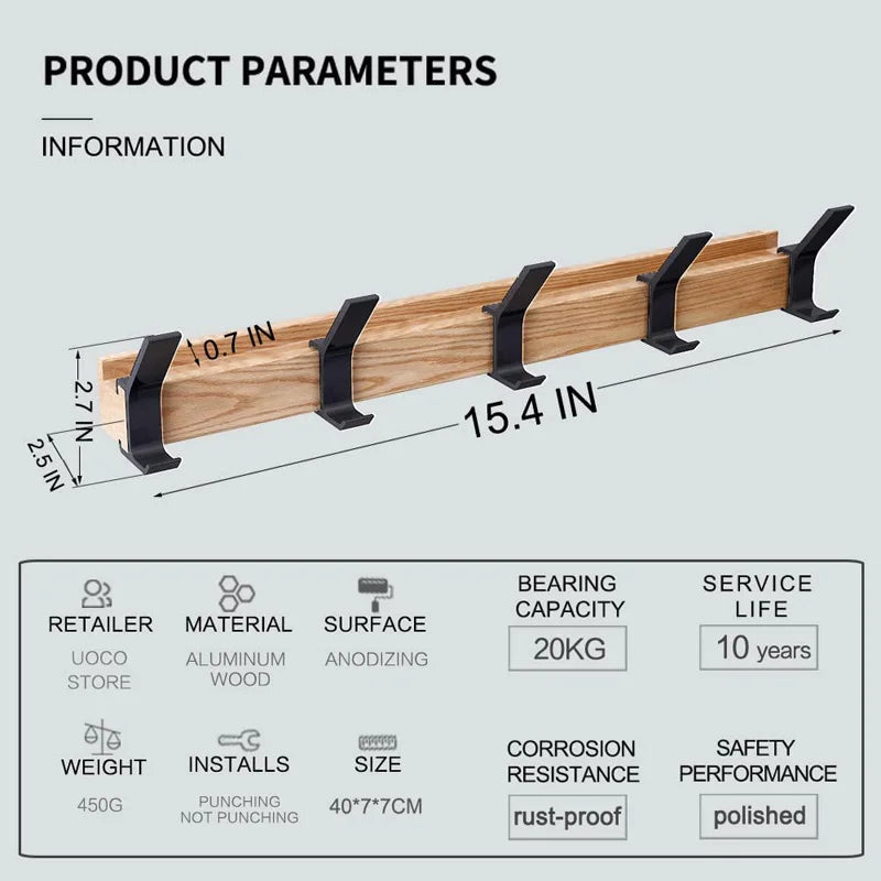 Nordivo Appendiabiti da Parete con Ganci Doppio Mobili | Design Scandinavo | Legno & Alluminio | Salvaspazio & Moderno
