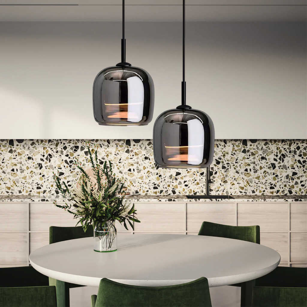 Lampada a sospensione in vetro nero nordico - Lampada moderna per isola cucina e sala da pranzo