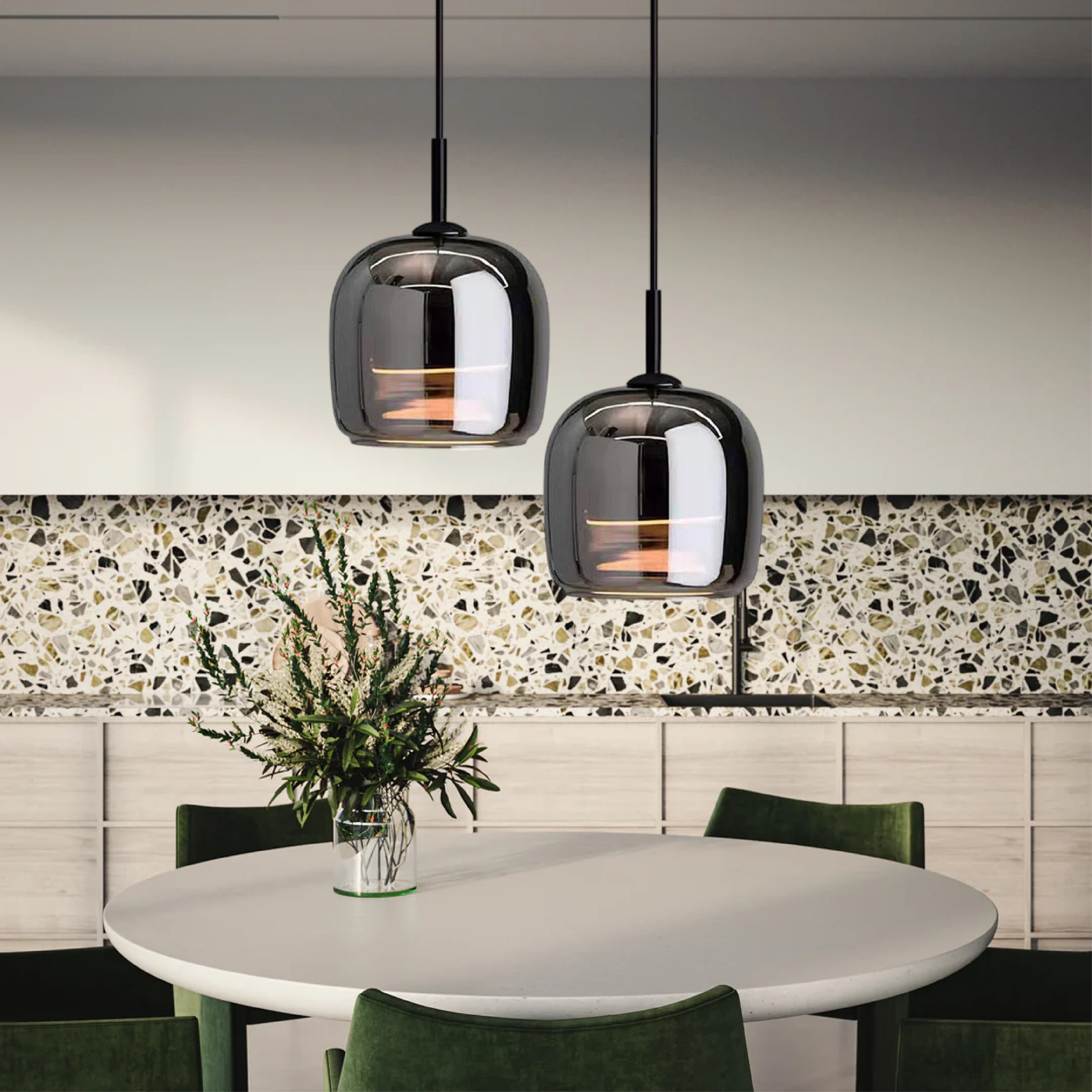 Lampada a sospensione in vetro nero nordico - Lampada moderna per isola cucina e sala da pranzo