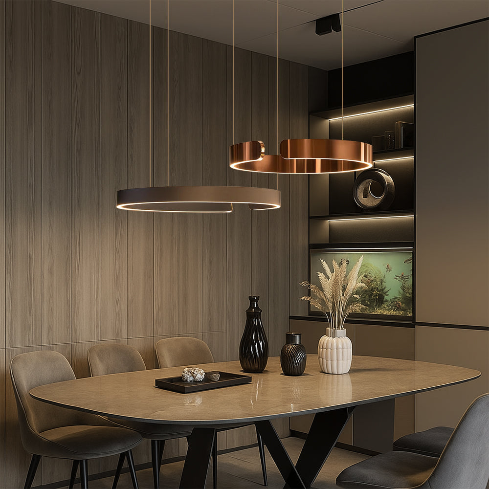 Lampada a Sospensione LED Moderna Rotonda con Altezza Regolabile – Lampada in Metallo per Soggiorno e Sala da Pranzo, Luce Calda