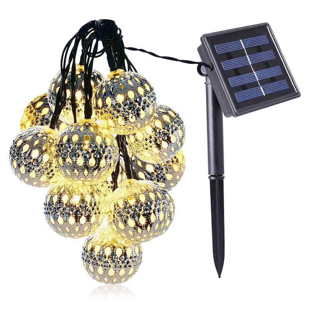 Skanto | Fonti di Luce Solari Palle Marocchine Colorate LED Decorazioni Natalizie in Ferro per Esterni