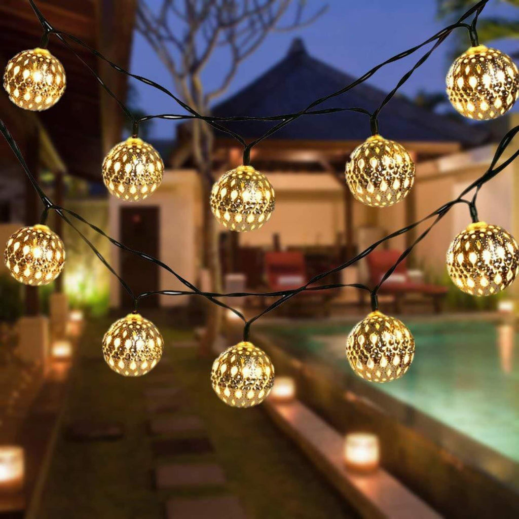 Skanto | Fonti di Luce Solari Palle Marocchine Colorate LED Decorazioni Natalizie in Ferro per Esterni