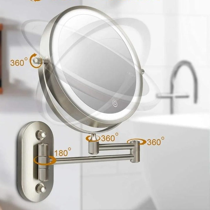Specchio ingranditore a LED | Ricaricabile | Cosmetica & Bagno | Cromo argento
