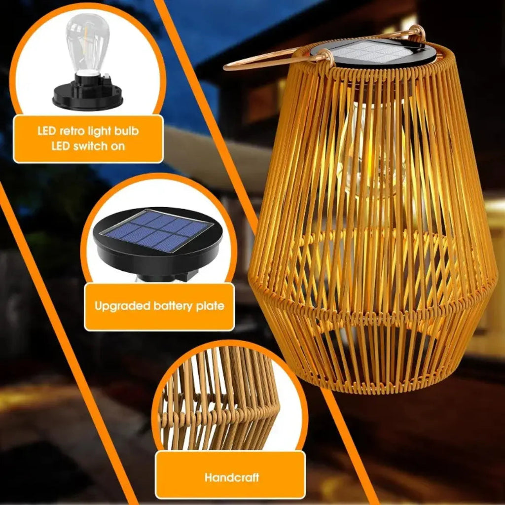 Lanterna Solare in Rattan | Luce LED Calda, automatica | Impermeabile | SolaraWeave