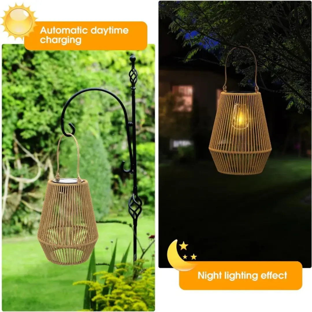 Lanterna Solare in Rattan | Luce LED Calda, automatica | Impermeabile | SolaraWeave