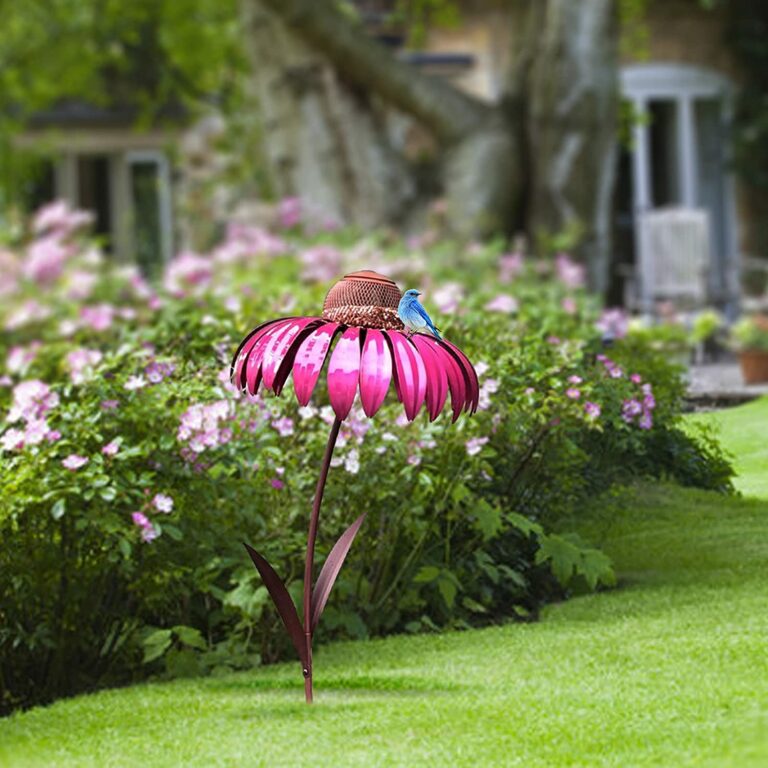 Distributore di cibo per uccelli in metallo a forma di fiore per il giardino