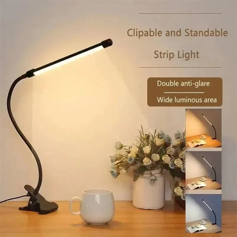Lampada LED a morsetto LumaFlex | 3 colori di luce e 10 livelli di luminosità | Alimentazione USB | Braccio flessibile | Amico degli occhi e dimmerabile