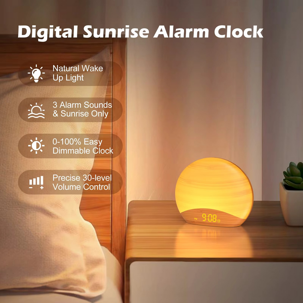 Skanto | Sveglia Luce del Mattino con 8 Colori, 26 Suoni del Sonno e Design in Legno