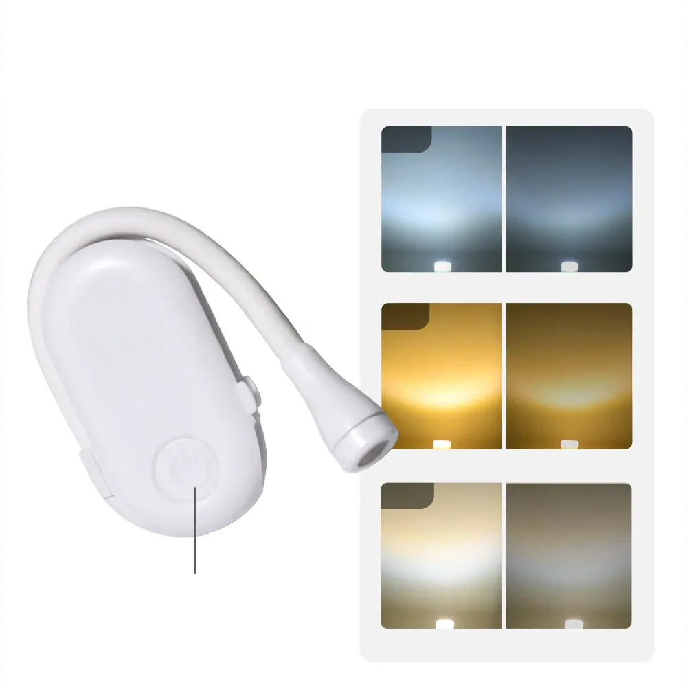 Mini Lampada da Libro - Luce Notturna Portatile con Clip e Ricarica USB, LED Dimmerabile per Camera da Letto, Protezione per Gli Occhi e Campeggio - Lampada da Libro con Clip Rotante a 360°