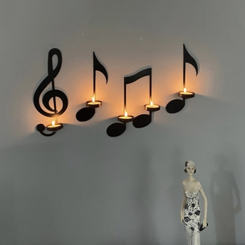 Applique a forma di nota musicale nera | Porta candele da parete | Illuminazione a tealight | NotenFlair