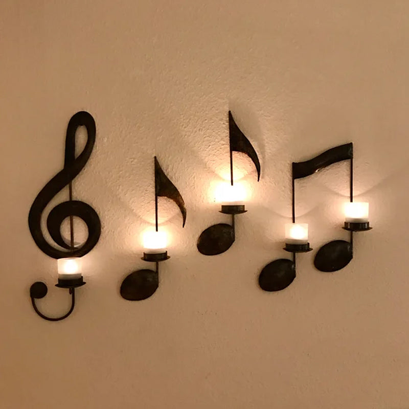 Applique a forma di nota musicale nera | Porta candele da parete | Illuminazione a tealight | NotenFlair