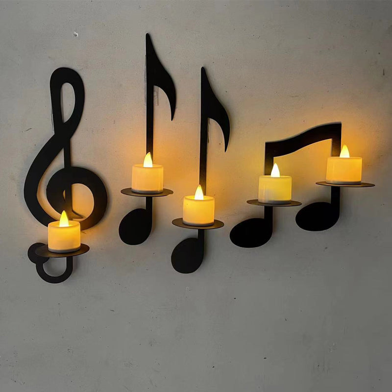 Applique a forma di nota musicale nera | Porta candele da parete | Illuminazione a tealight | NotenFlair