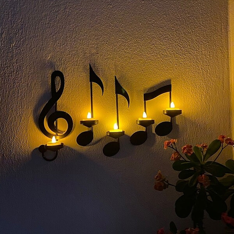 Applique a forma di nota musicale nera | Porta candele da parete | Illuminazione a tealight | NotenFlair