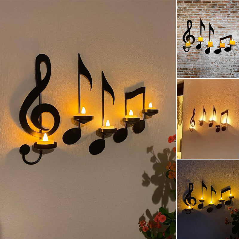 Applique a forma di nota musicale nera | Porta candele da parete | Illuminazione a tealight | NotenFlair