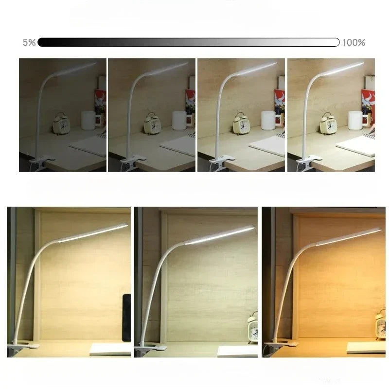Lampada LED a morsetto LumaFlex | 3 colori di luce e 10 livelli di luminosità | Alimentazione USB | Braccio flessibile | Amico degli occhi e dimmerabile