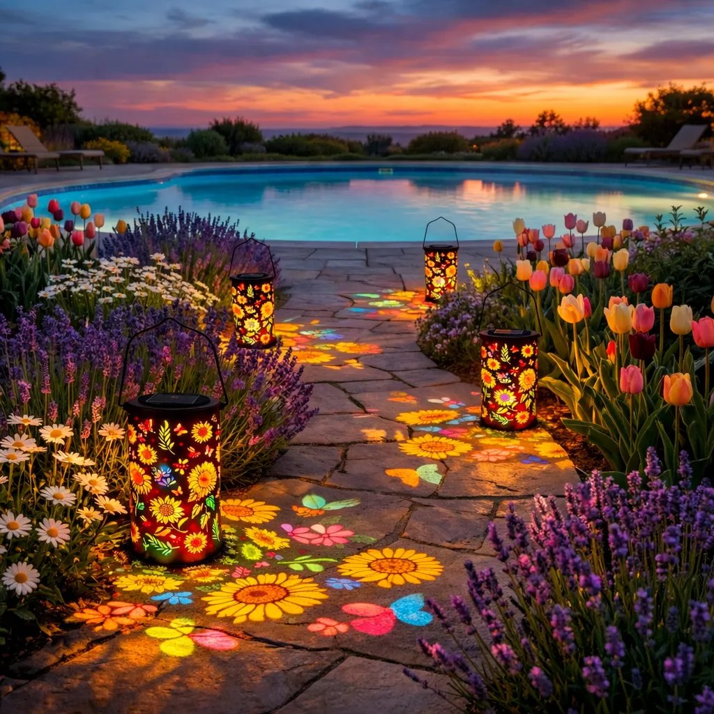 Lanterna da Giardino Solare | Motivo Fiori | Proiezione di Luce | GardenFlare
