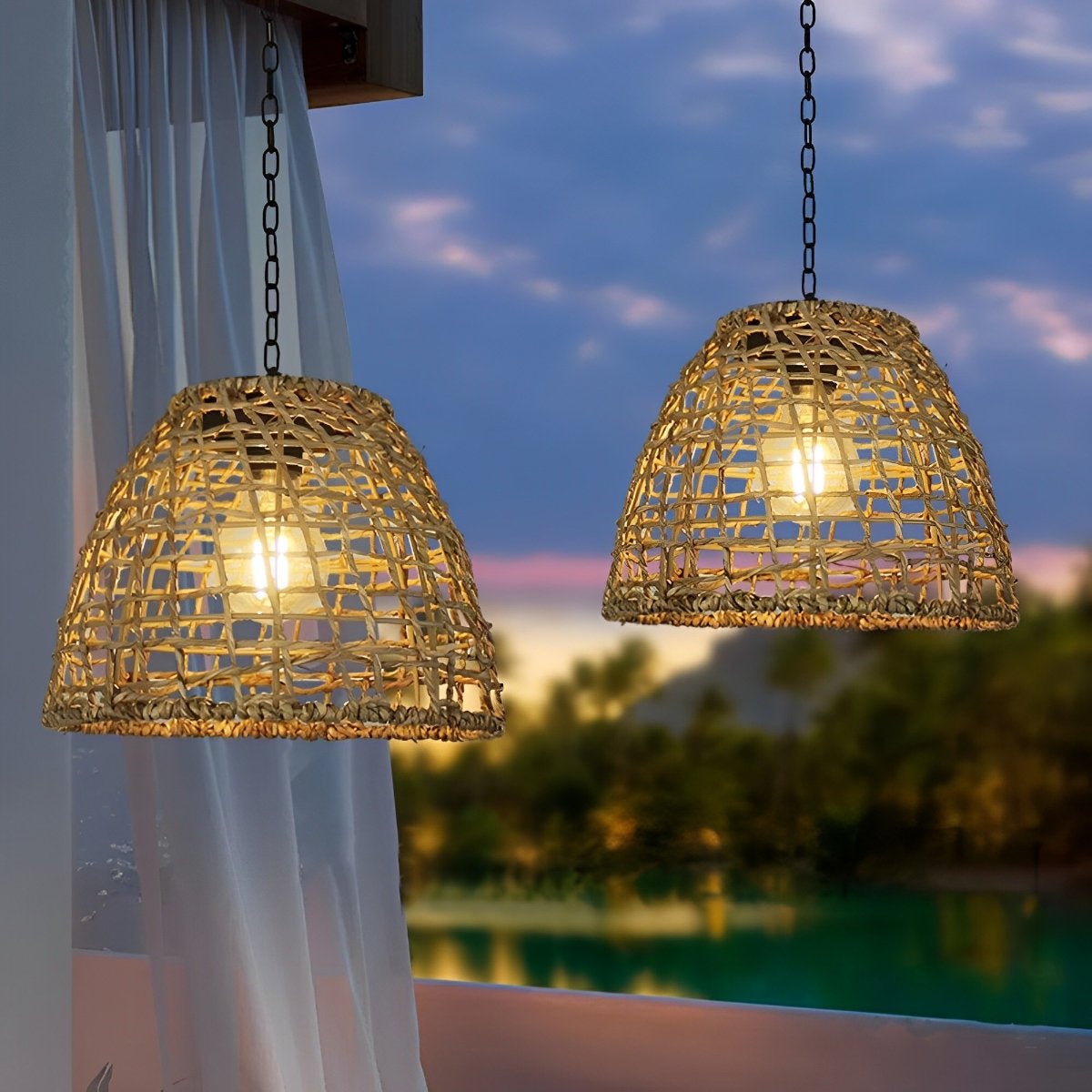 Lanterna a Campana Solare | Rattan Boho | Resistente alle Intemperie | NatureLume