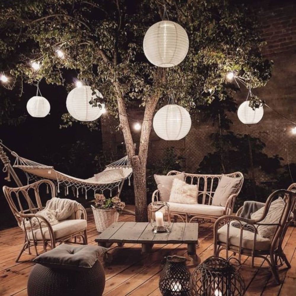 Reno | Lanterna Solare Appesa con Sensore Crepuscolare per Giardino, Patio e Balcone, Ø 30 cm