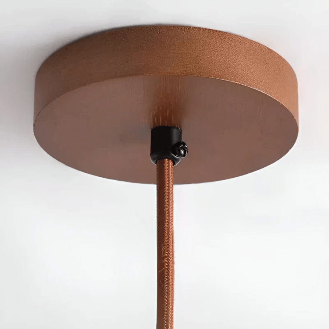 Lampada a soffitto retro LED realizzata in pietra e legno