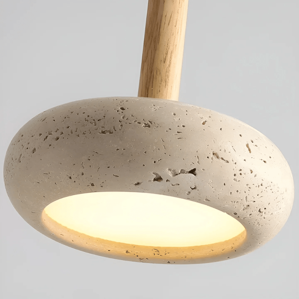 Lampada a soffitto retro LED realizzata in pietra e legno