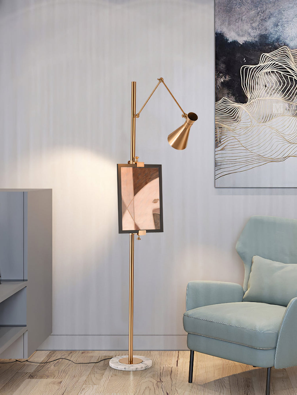 Seraya | Luce da pavimento per esposizione artistica con base in marmo per illuminazione interna elegante