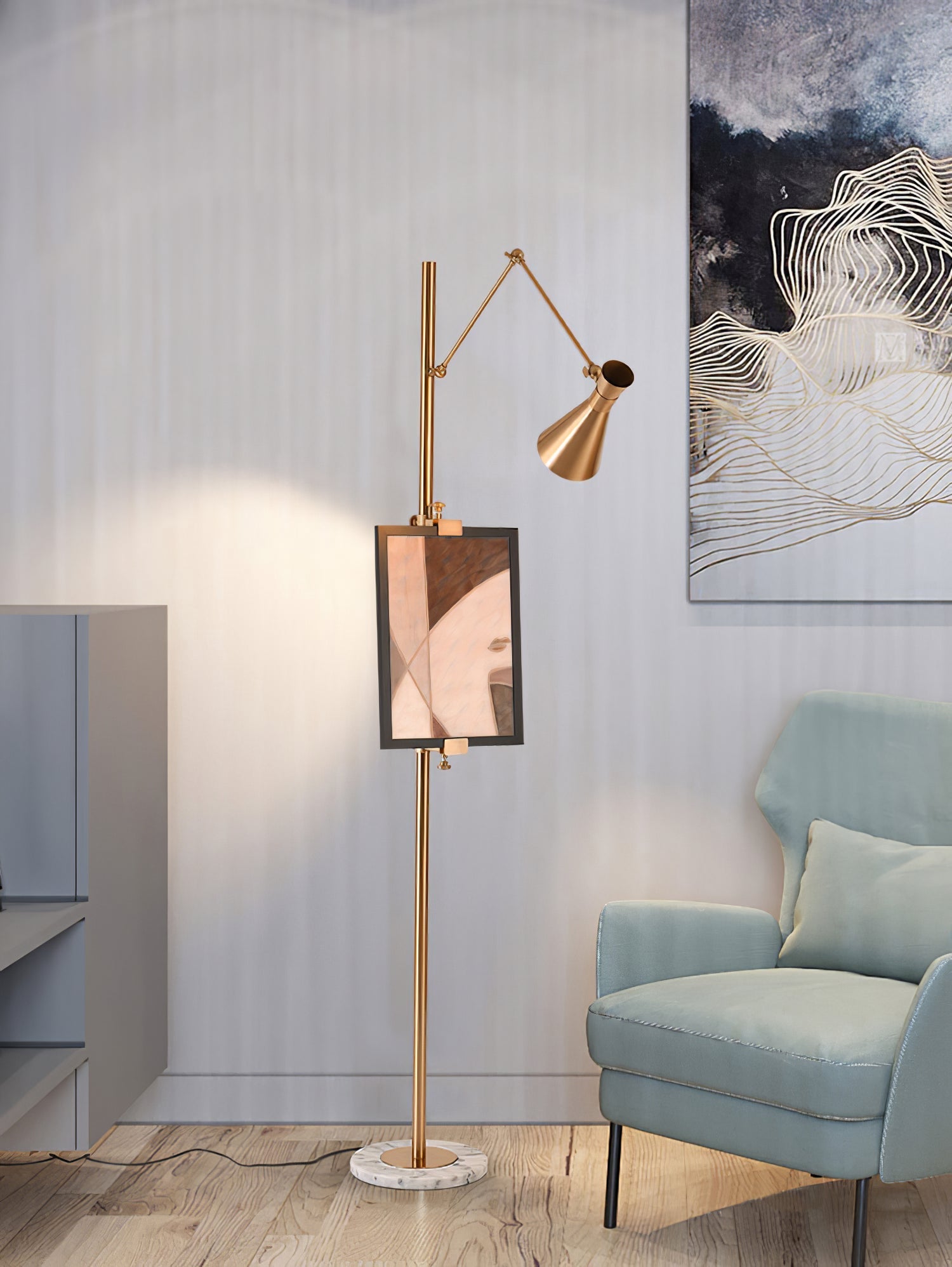 Seraya | Luce da pavimento per esposizione artistica con base in marmo per illuminazione interna elegante