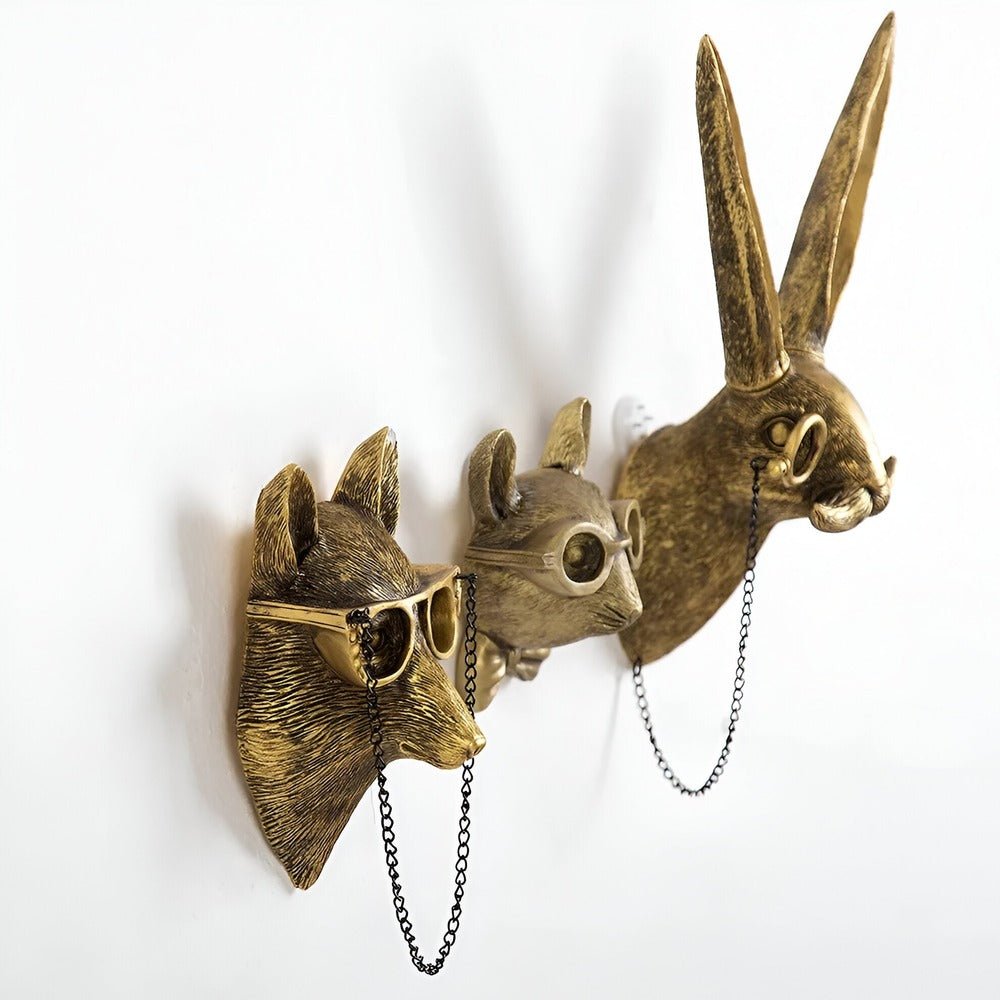 Velorien | Gancio da parete a forma di testa di animale in resina dorata disponibile in cinque design per ingresso, soggiorno e camera da letto