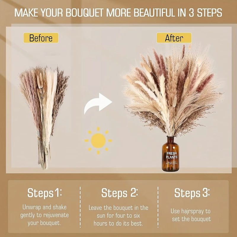 Skanto | 105 pezzi Fiori Secchi Naturali Bouquet di Erba Pampas