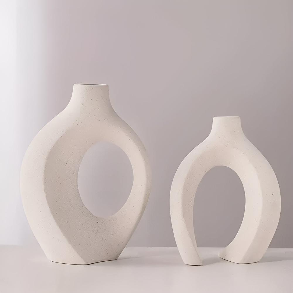 Melorin | Coppia di Vasi in Ceramica Scultorea con Finitura Matte Neutro per Interni Minimalisti e Contemporanei