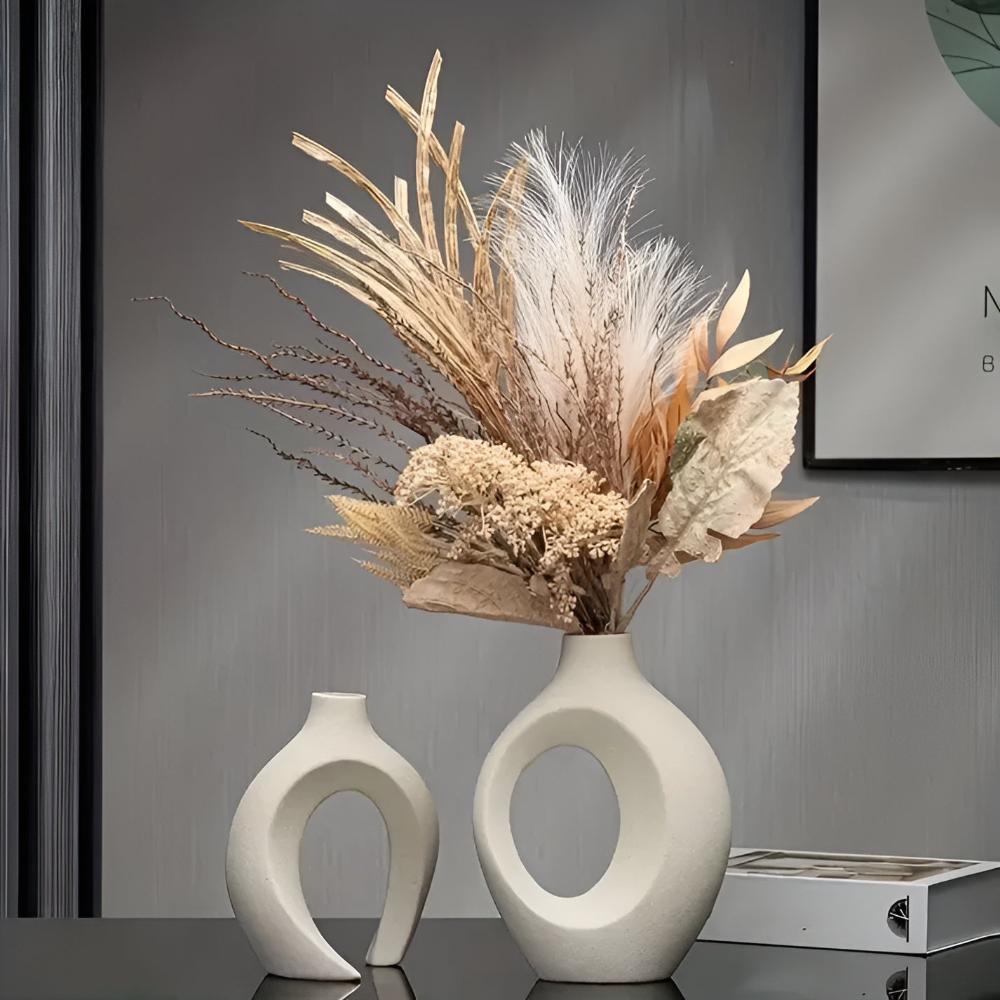 Melorin | Coppia di Vasi in Ceramica Scultorea con Finitura Matte Neutro per Interni Minimalisti e Contemporanei