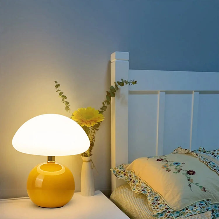 Lampada da tavolo in ceramica a forma di fungo francese - Illuminazione in stile vintage per arredamento domestico e soggiorno