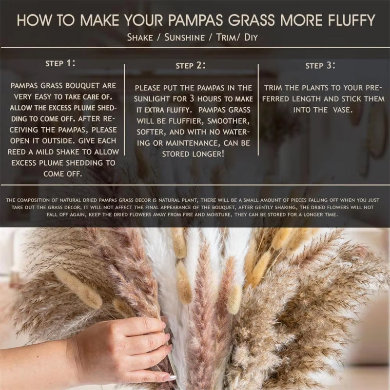 Skanto | 105 pezzi Fiori Secchi Naturali Bouquet di Erba Pampas