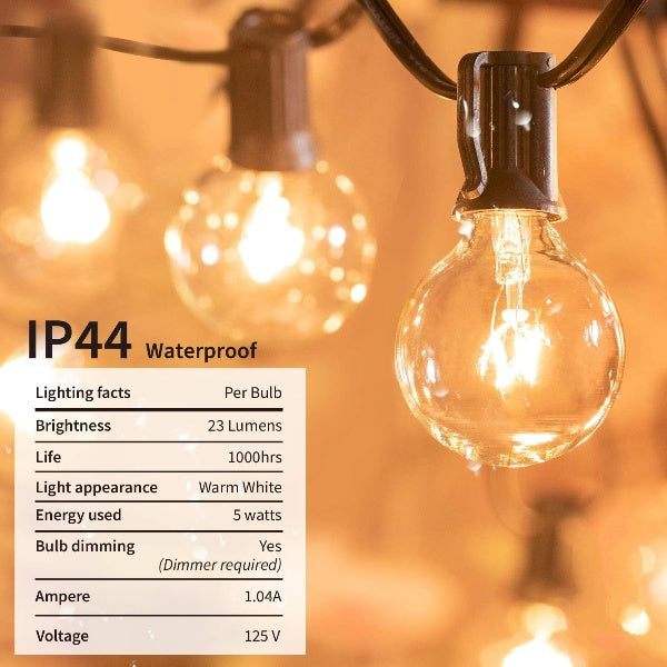 Catena di luci a globi da 25FT con lampadine per interni/esterni impermeabile, luci appese collegate per giardino, veranda, balcone, decorazione per feste