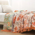 Talira | Coperta in Cotone Boho con Motivo Floreale e Design con Frange Decorative