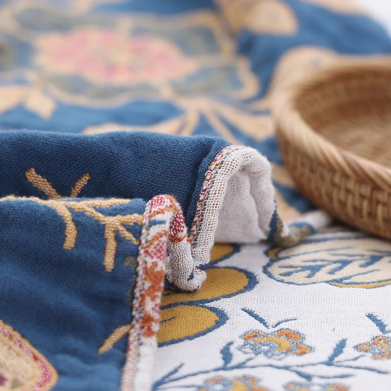 Veldry | Coperta in Cotone con Motivo Floreale Jacquard e Frange per Decorare il Soggiorno e la Camera da Letto