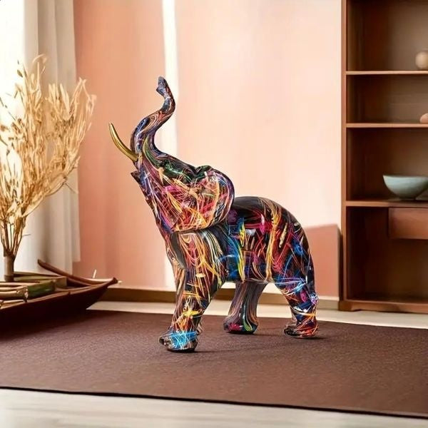 Statua Figurina Elefante in Resina Colorata Scultura d'Arte Moderna