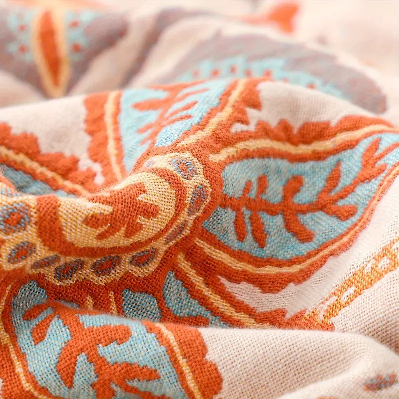 Talira | Coperta in Cotone Boho con Motivo Floreale e Design con Frange Decorative